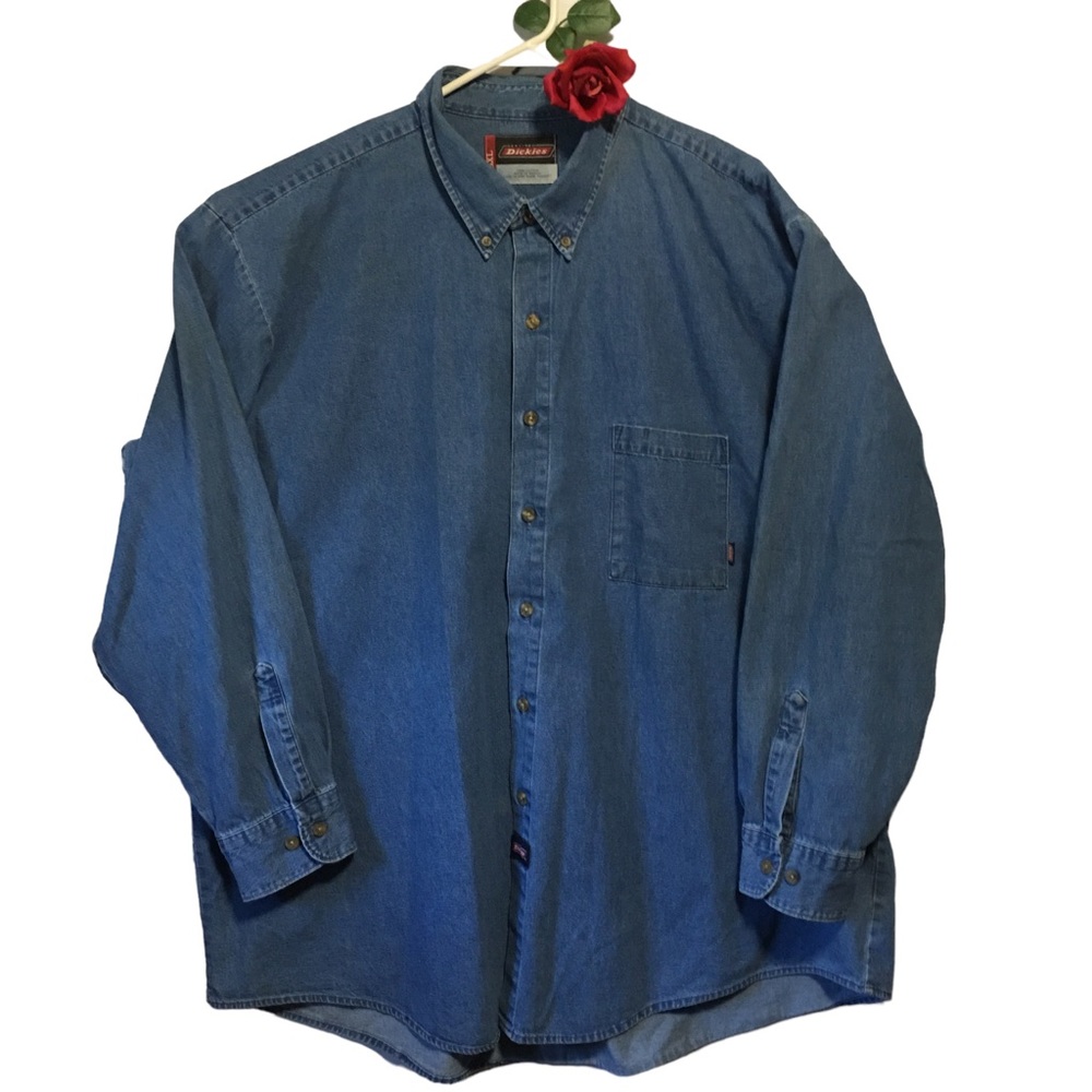 Dickies Workwear chambray denim button down long sleeve shirt blue 3X